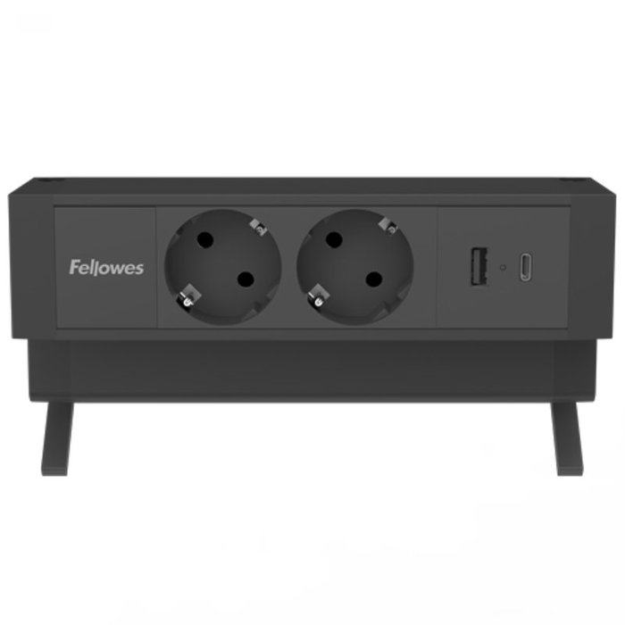 Fellowes Regleta de Sobremesa 100137182 con 2 Tomas y 2 USB (1A + 1C), Negro